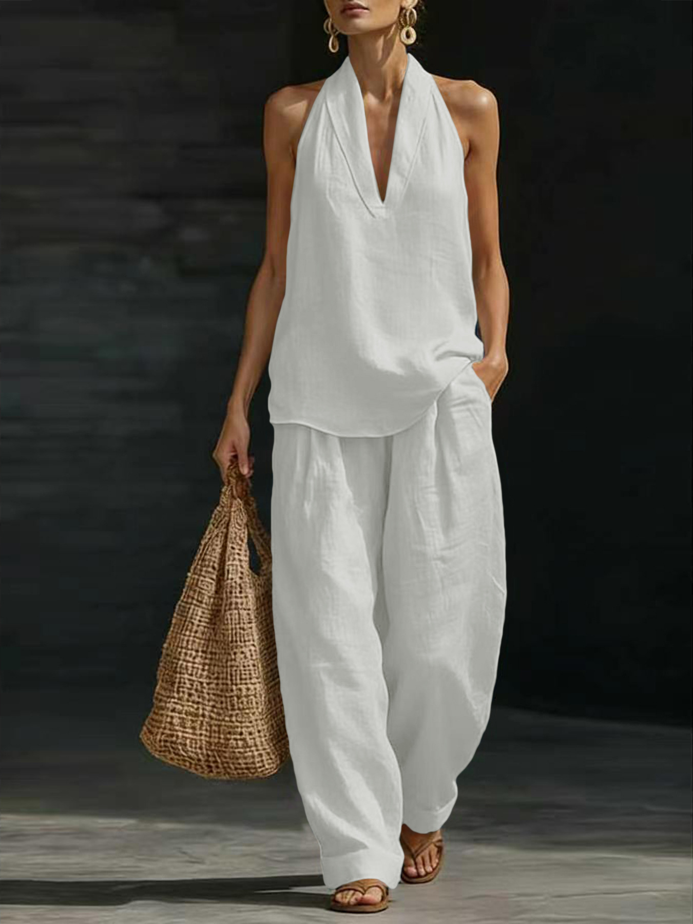 Women Linen 2 Piece Outfit Hal - đánh giá và giá Suspender Tank Top