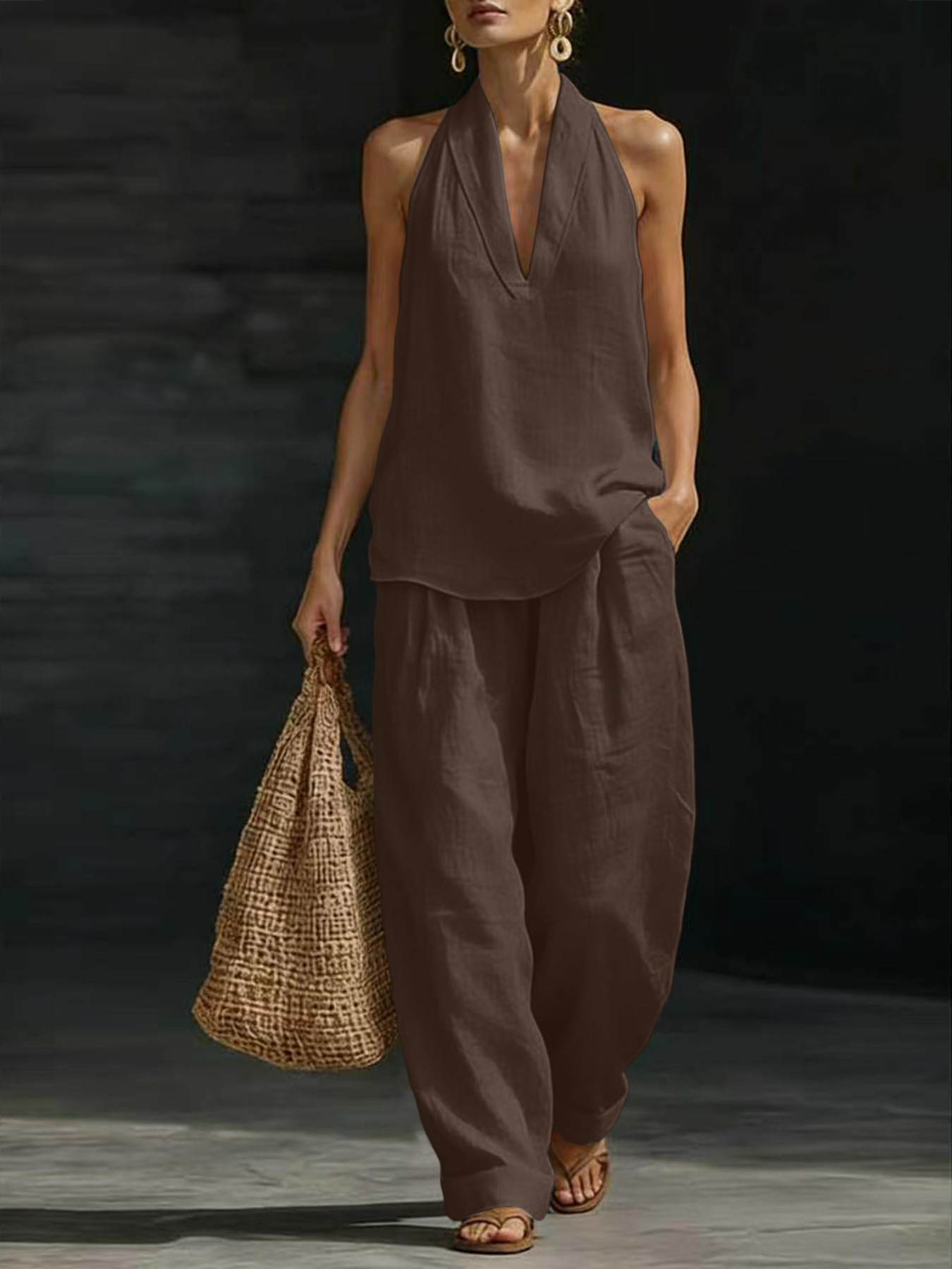Women Linen 2 Piece Outfit Hal - đánh giá và giá Suspender Tank Top